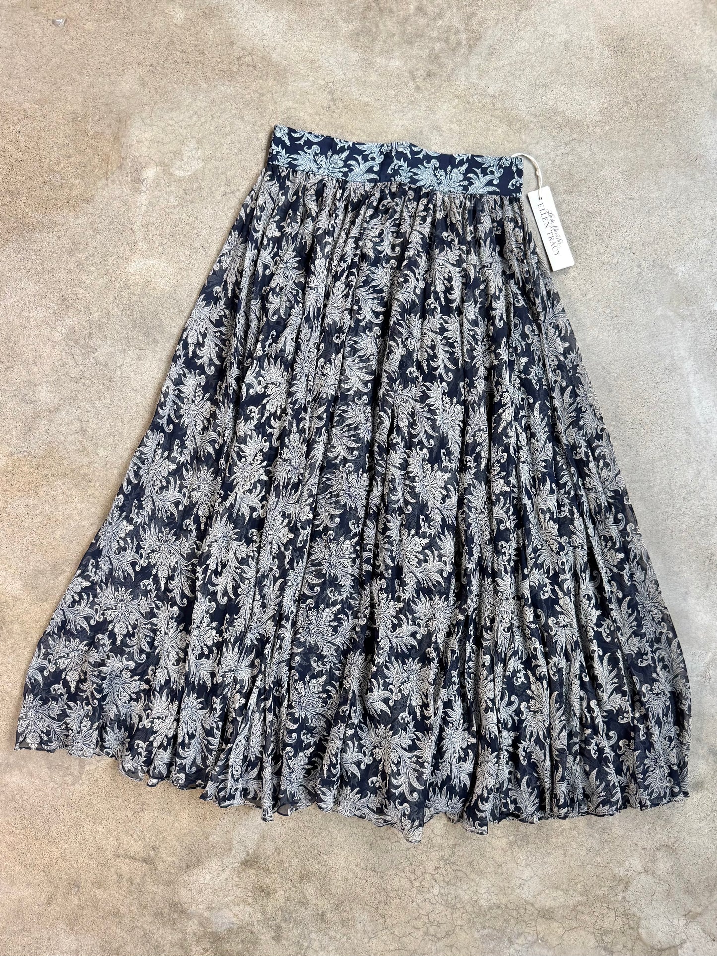 Vintage 1980s Linda Allard for Ellen Tracy Paisley Silk Maxi Skirt | Waist 29”