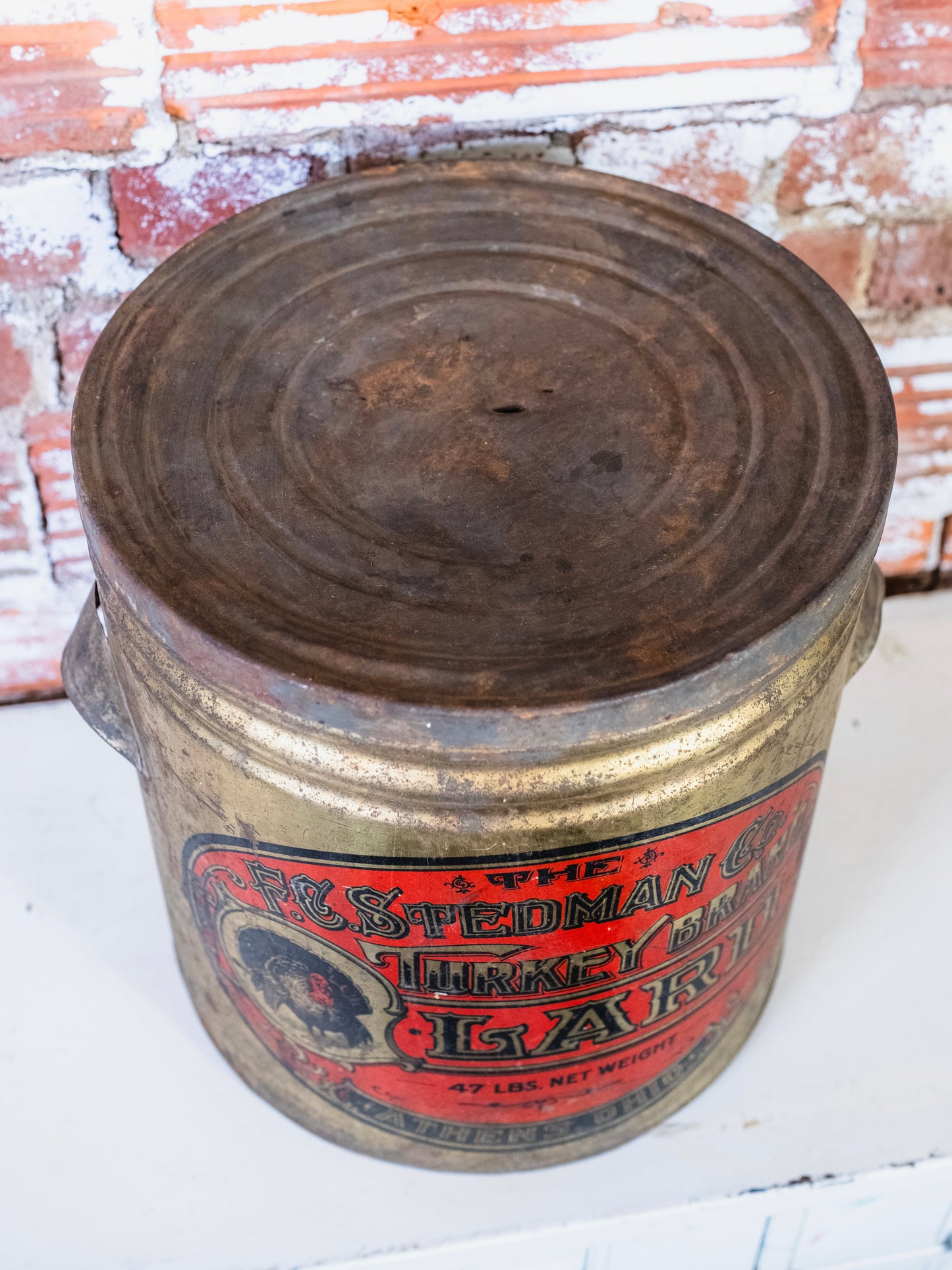 Antique F.C. Stedman Co. Turkey Brand Lard Tin Bucket
