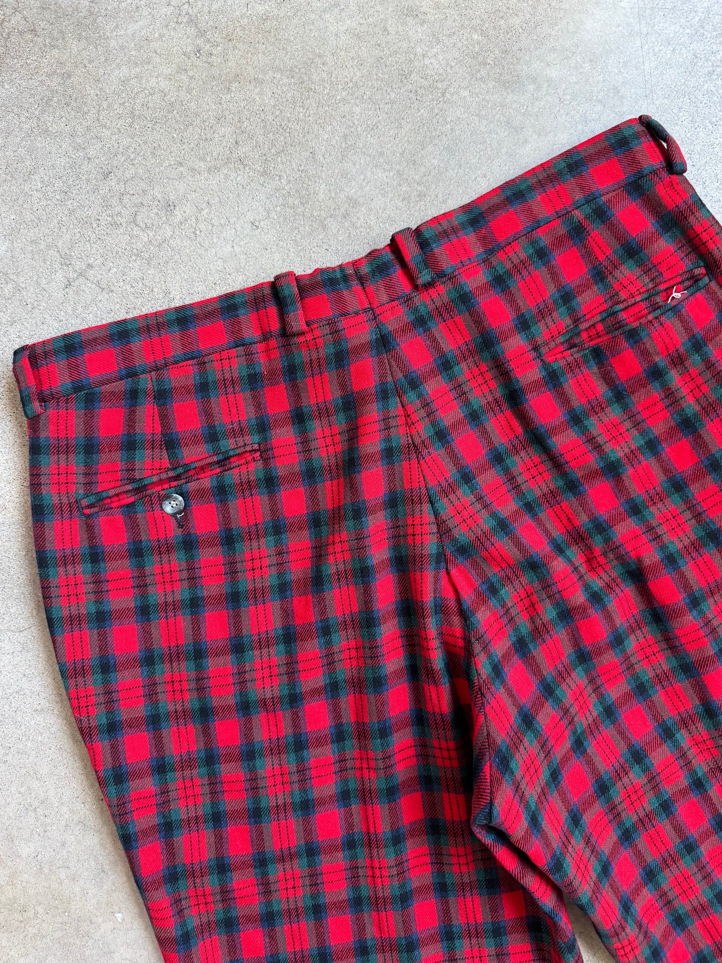 Vintage 1960s Pendleton Red Plaid Wool Trousers | Waist 38”
