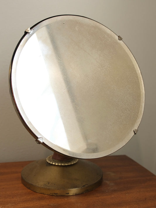 Vintage 1920s/30s Circular Brass Pedestal Mirror