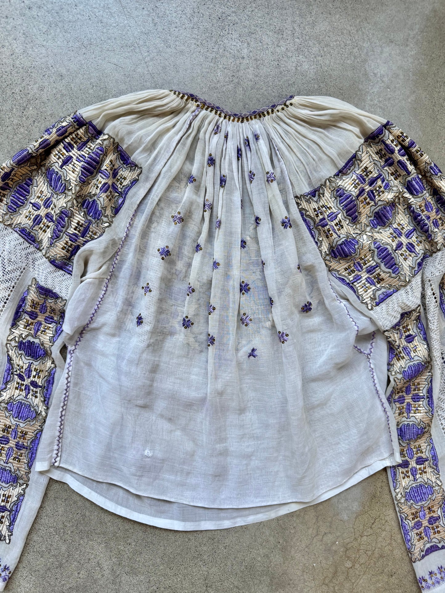 Vintage Romanian Folk Embroidered Gauze Peasant Blouse | Small