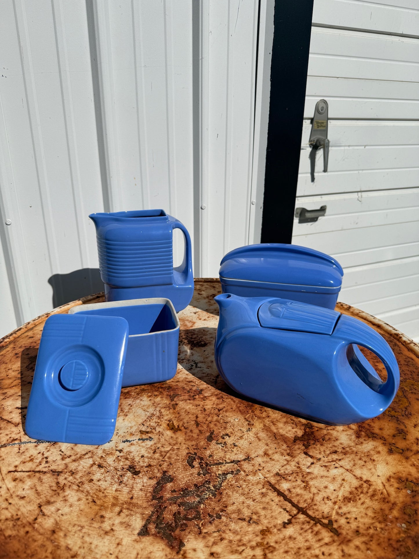 Vintage 1930s Hall China Co. Westinghouse Blue Refrigerator Dish Set