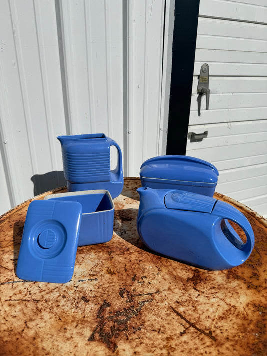 Vintage 1930s Hall China Co. Westinghouse Blue Refrigerator Dish Set