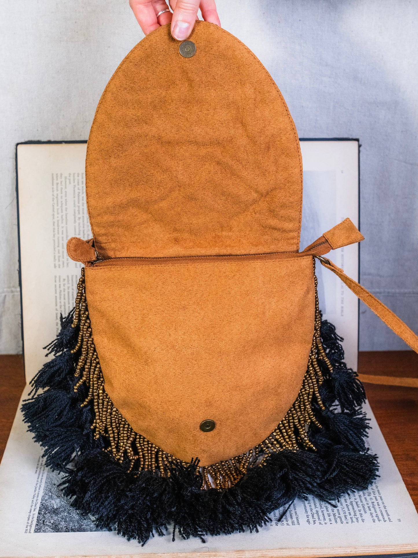 Vintage Bohemian Beaded Tassel Fringe Suede Crossbody Bag