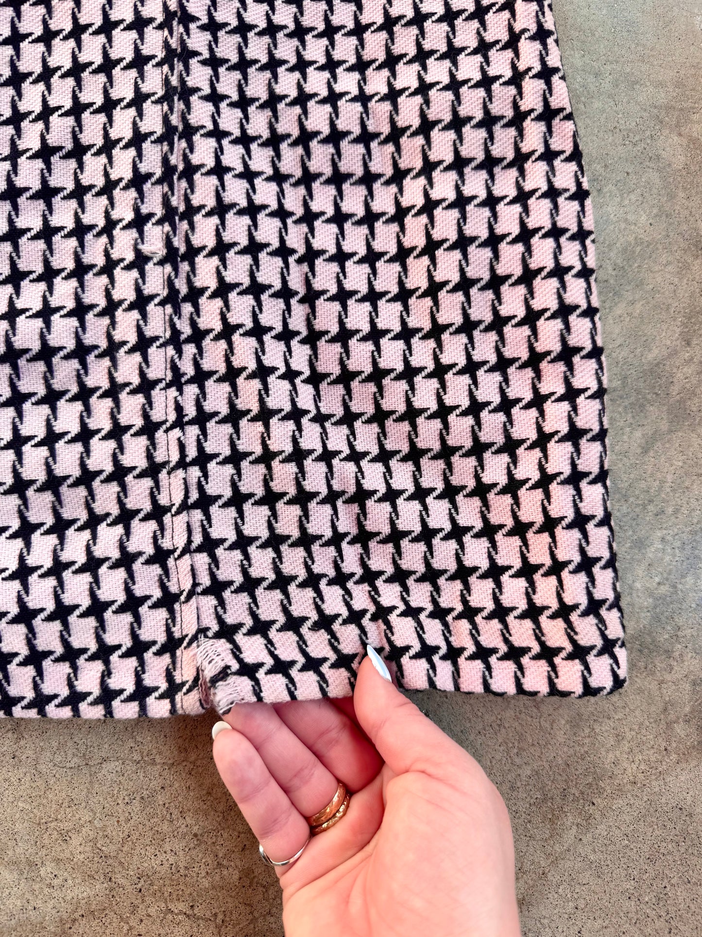 2000s Rabbit Designs Pink & Black Houndstooth Mod-Style Dress | L/XL