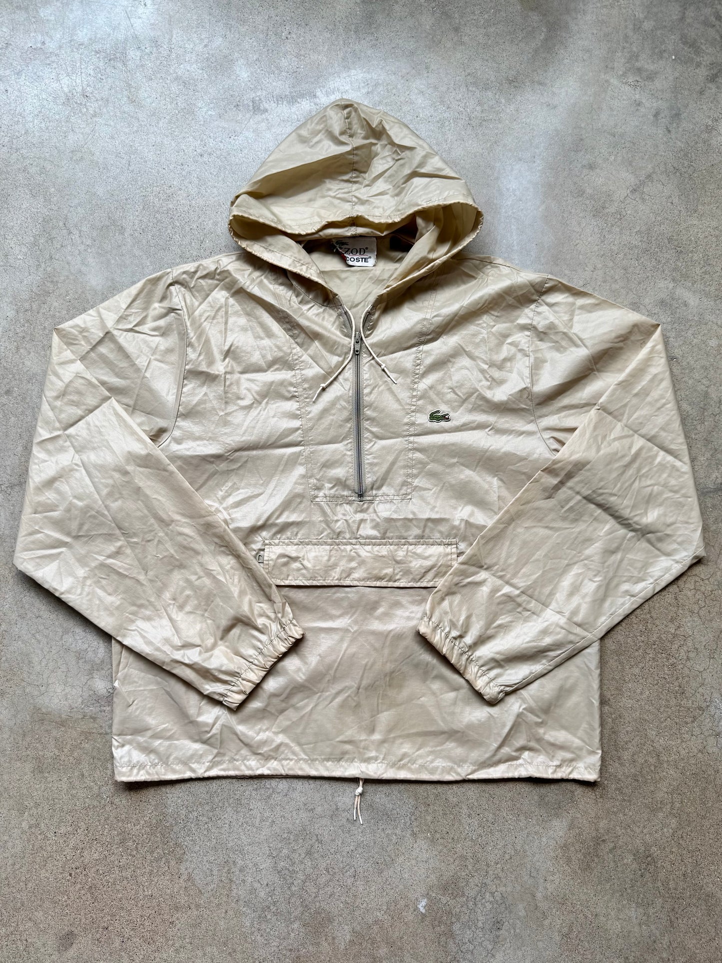 Vintage 1980s Izod Lacoste Tan Quarter-Zip Pullover Windbreaker | Large