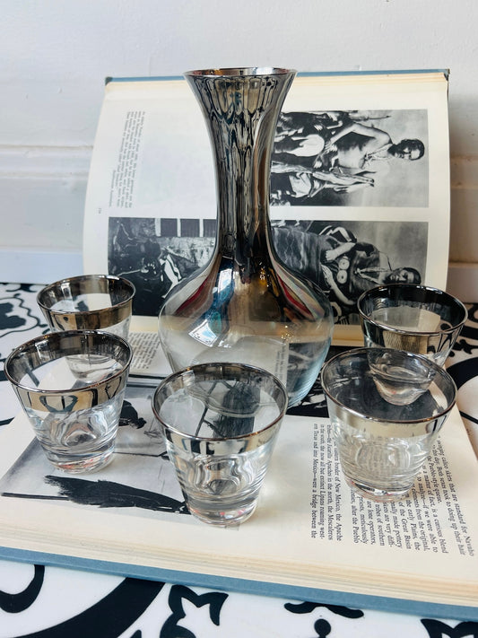 Vintage 1950s Silver Fade MCM Barware Set