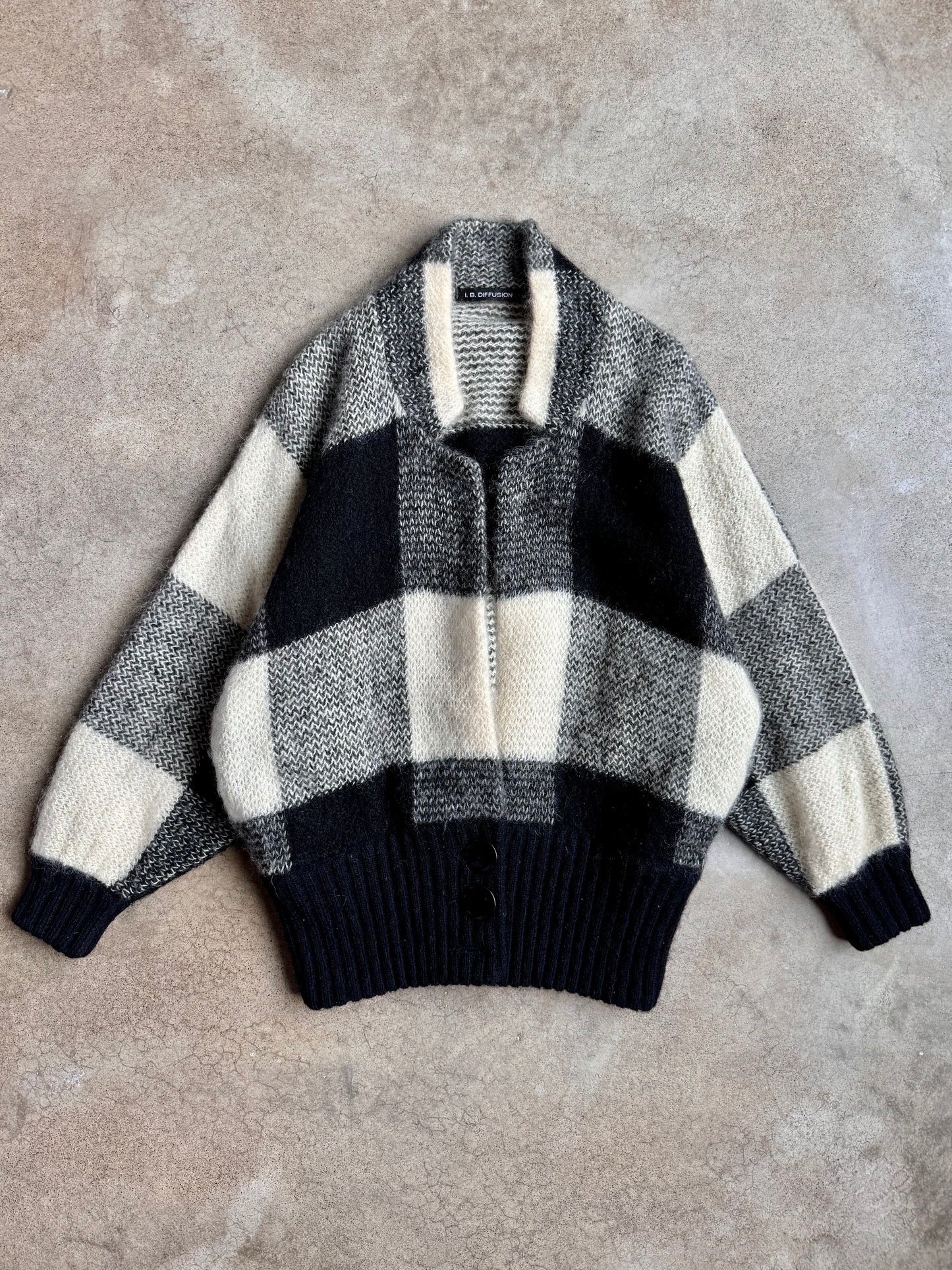 Vintage 1980s I.B. Diffusion Black & White Mohair-Blend Oversized Sweater | Small