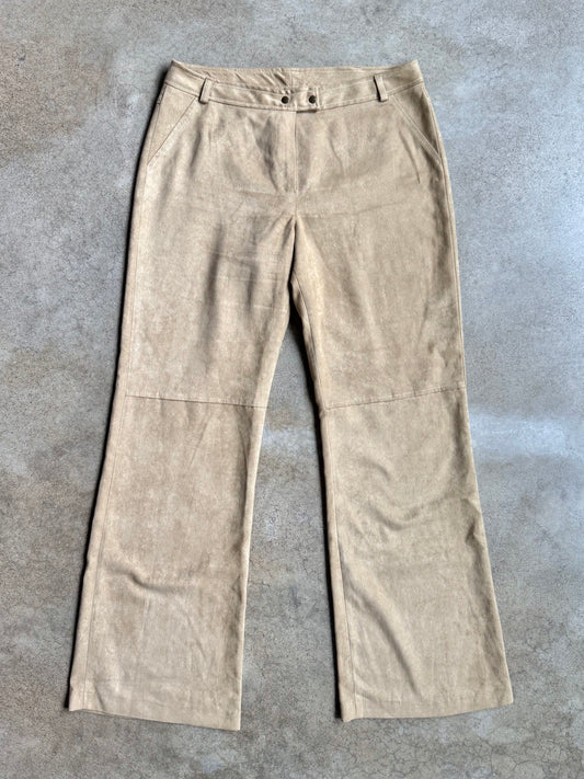Vintage 1960s Beige Faux Suede Wide-Leg Pants | Waist 32”