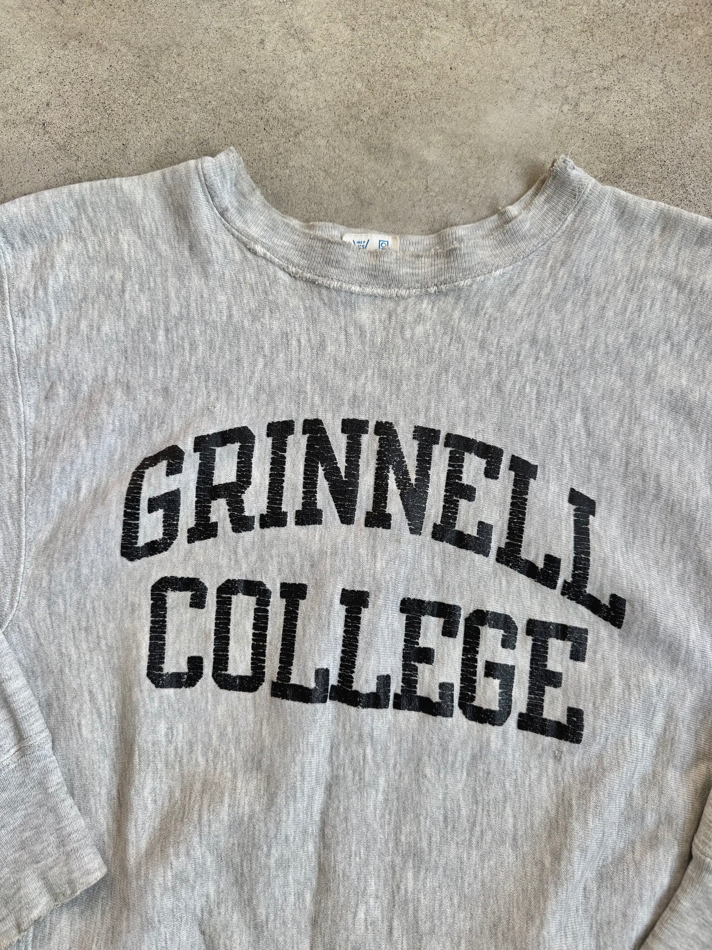 Vintage 1970s Champion Reverse Weave Grinnell College Distressed Sweatshirt | Medium