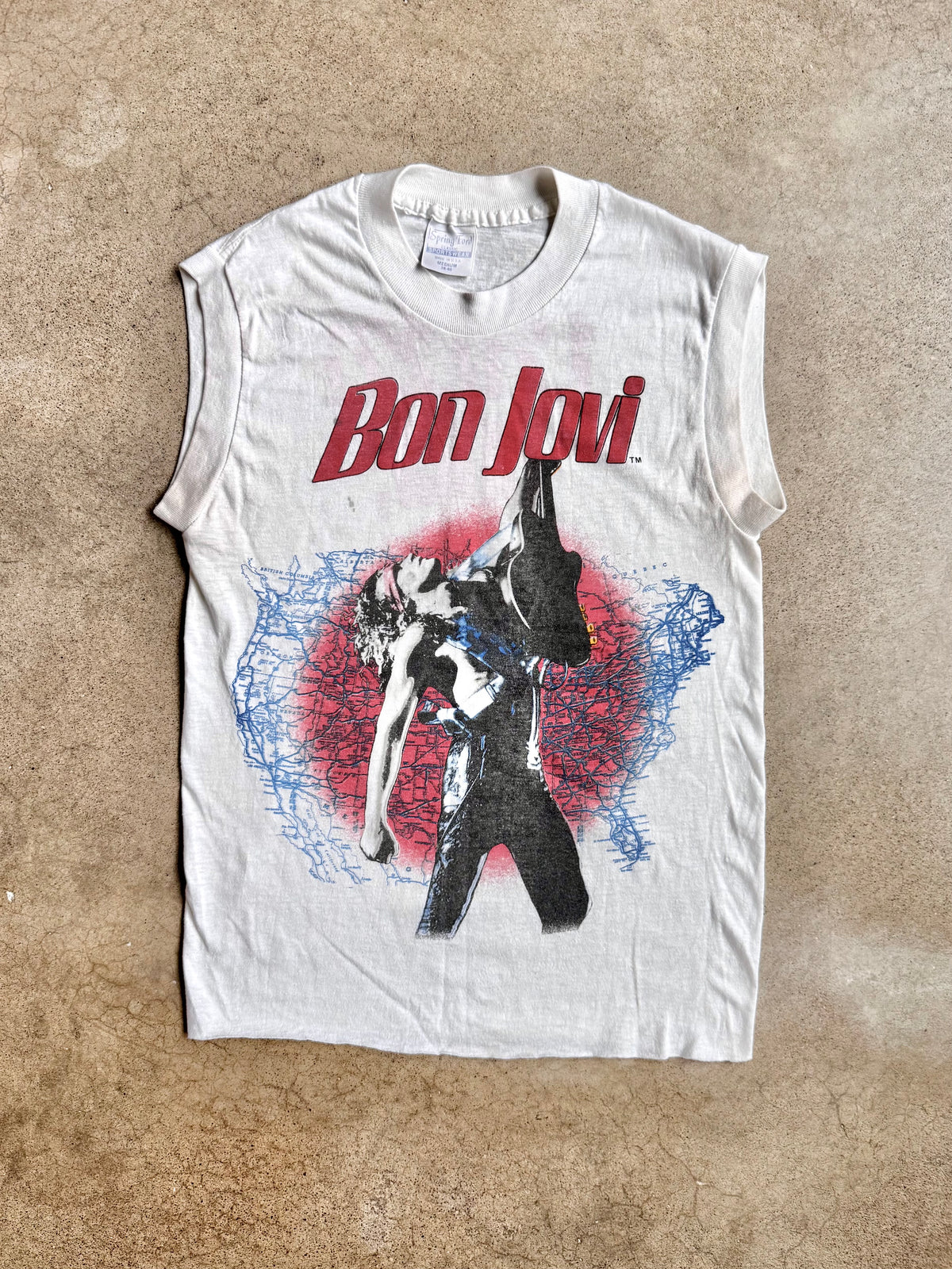 Vintage 1980s Bon Jovi Slippery When Wet Tour Sleeveless Graphic Tee | Medium