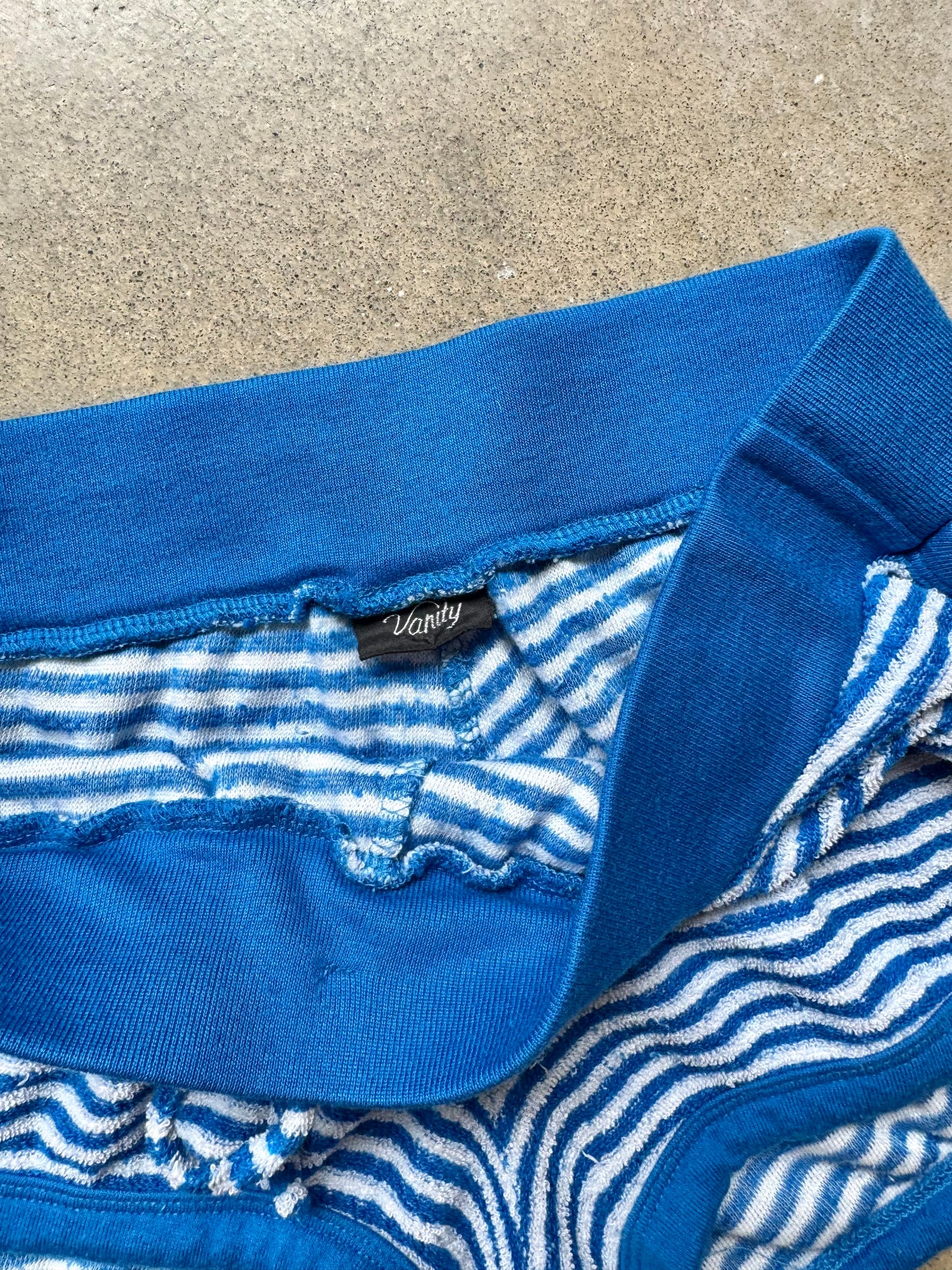 Vintage Vanity Blue & White Striped Terrycloth Micro Shorts | XS
