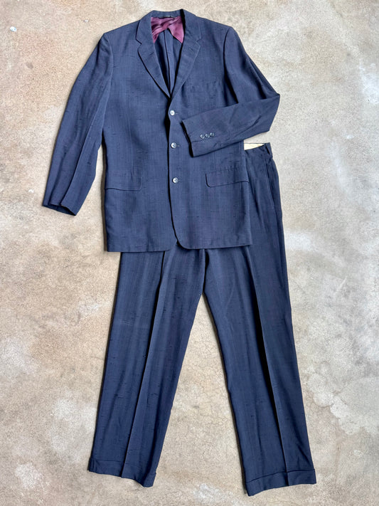 Vintage 1940s Palm Beach Company “Palm Beach Cloth” Navy Blue Two-Piece Suit | 38L