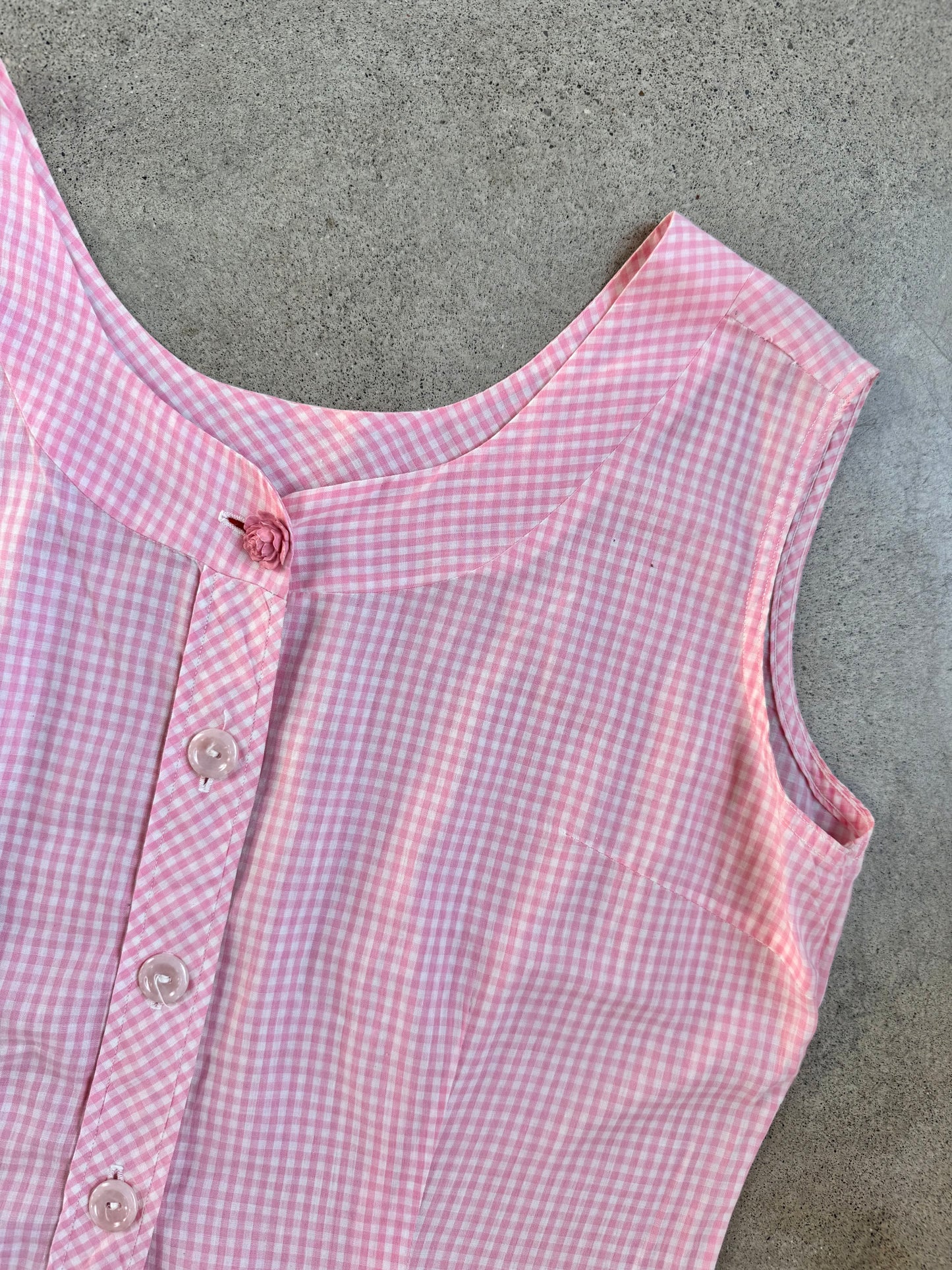 Vintage 1950s Laura Mae Pink Gingham Sleeveless Blouse | Large