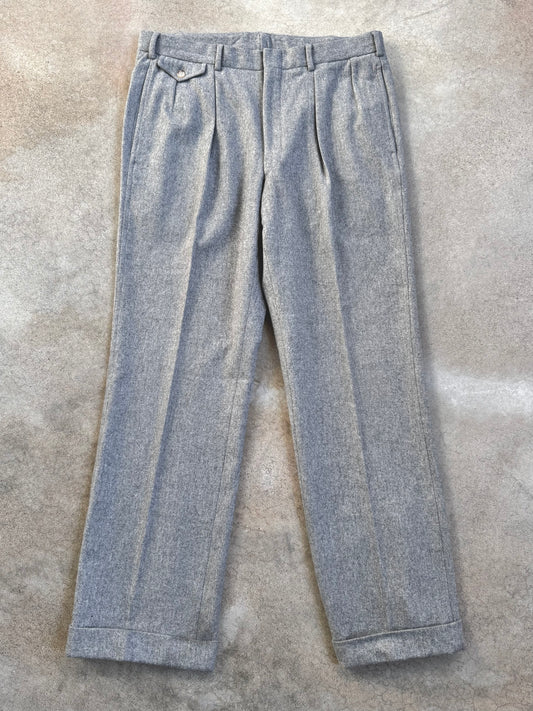 Vintage 1980s Polo Ralph Lauren Grey Wool Cuffed Trousers | Waist 36”