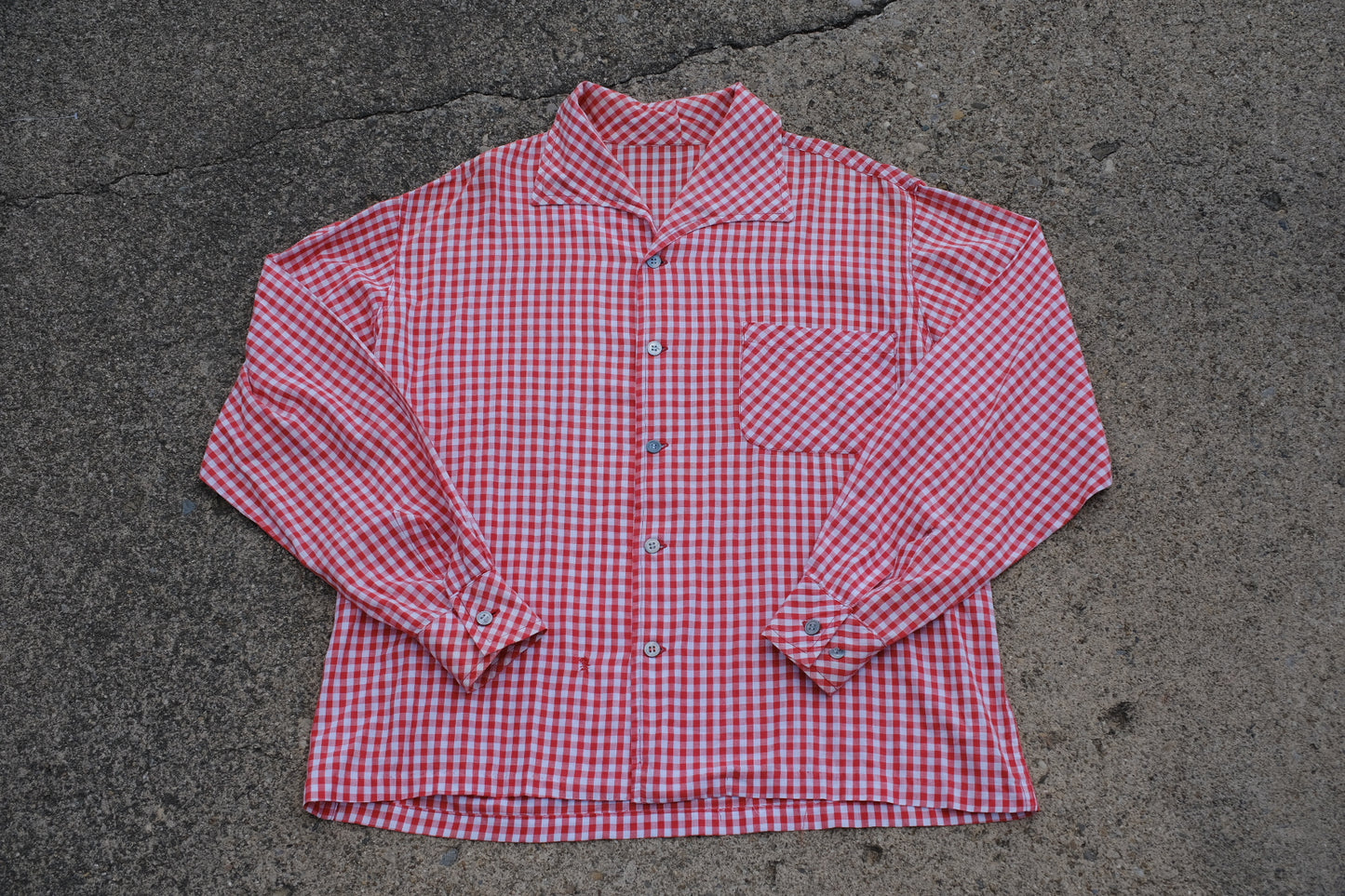 Vintage Red Gingham Long Sleeve Button-Up