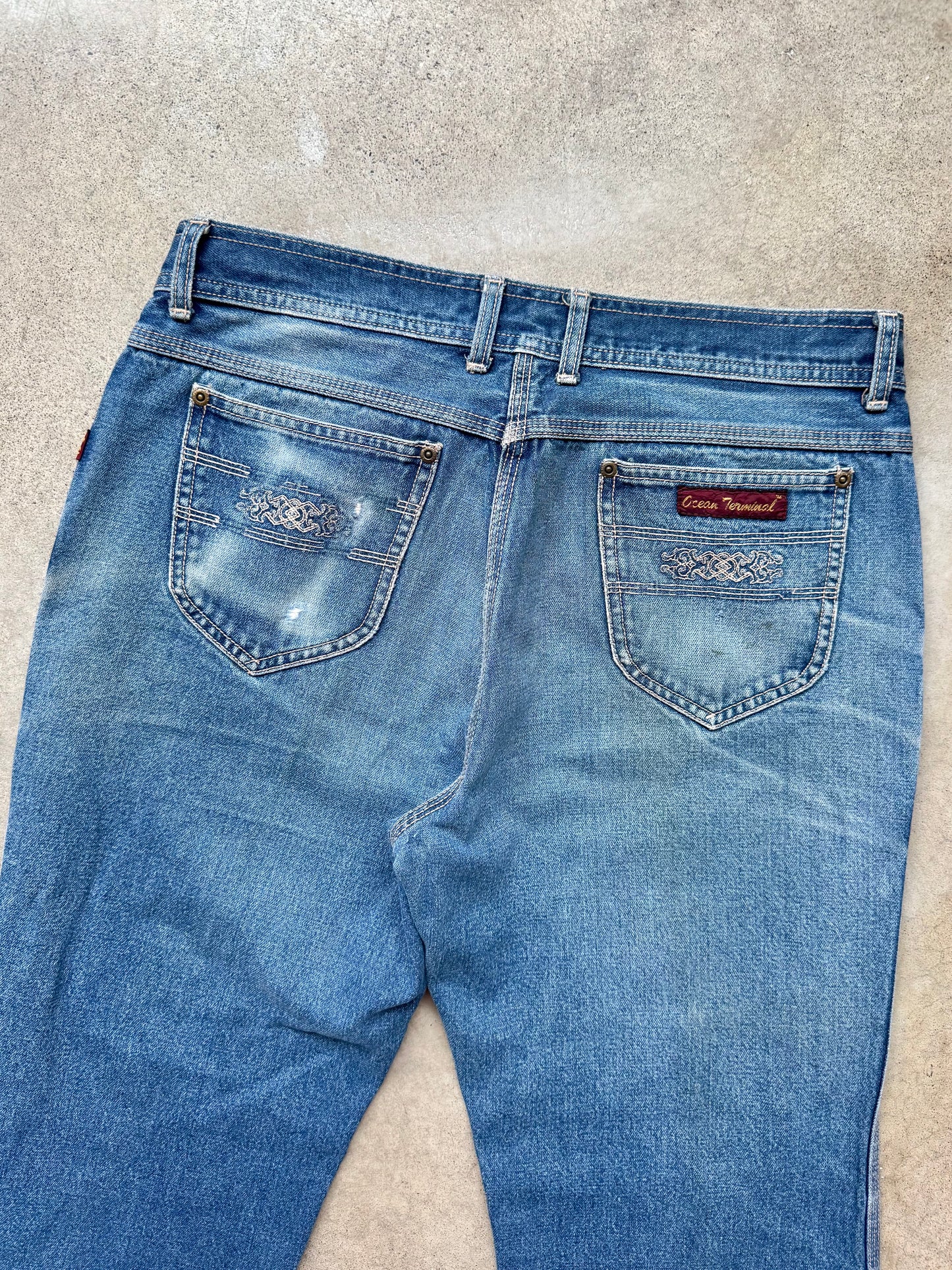 Vintage 1970s Ocean Terminal Distressed Bootcut Jeans | Waist 34”