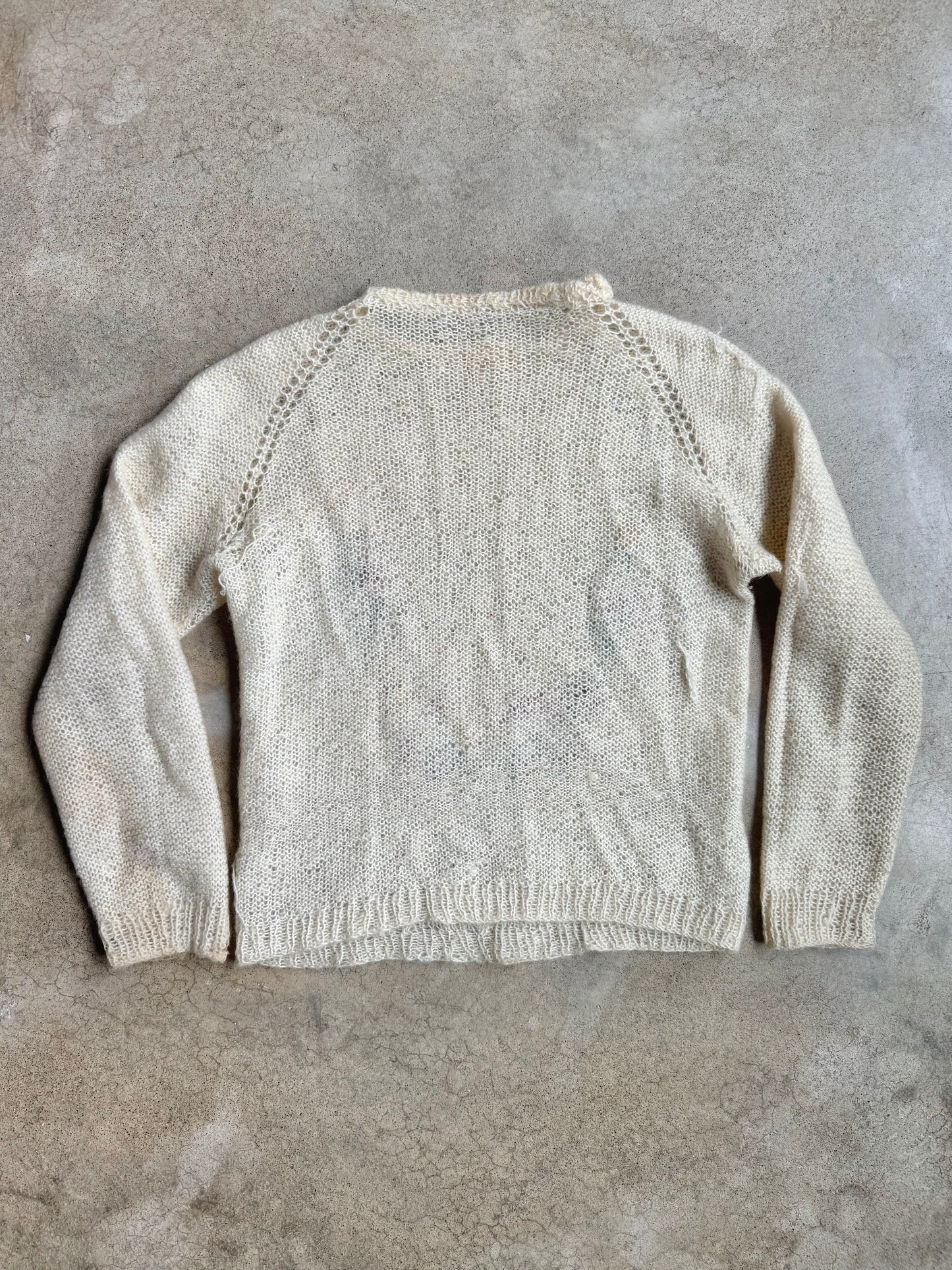 Vintage 1970s Hand-Knit Floral Embroidered Mohair-Blend Sweater | Large