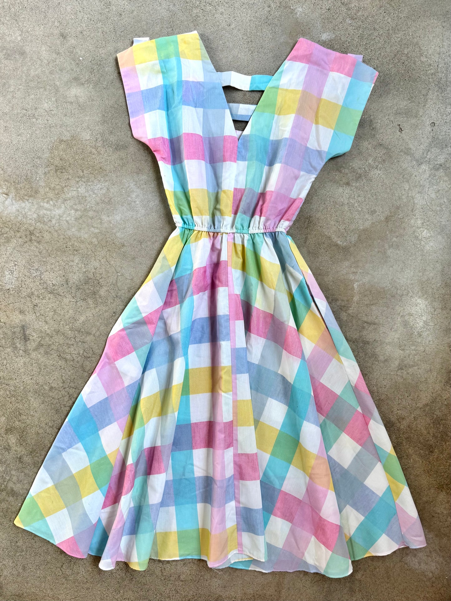 Vintage 1970s California Made Pastel Checkered Summer Dress | XS