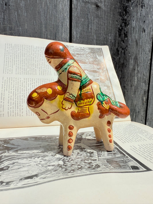 Vintage 1940s Clay Russian Folk Art “Girl Riding Horse" Statue