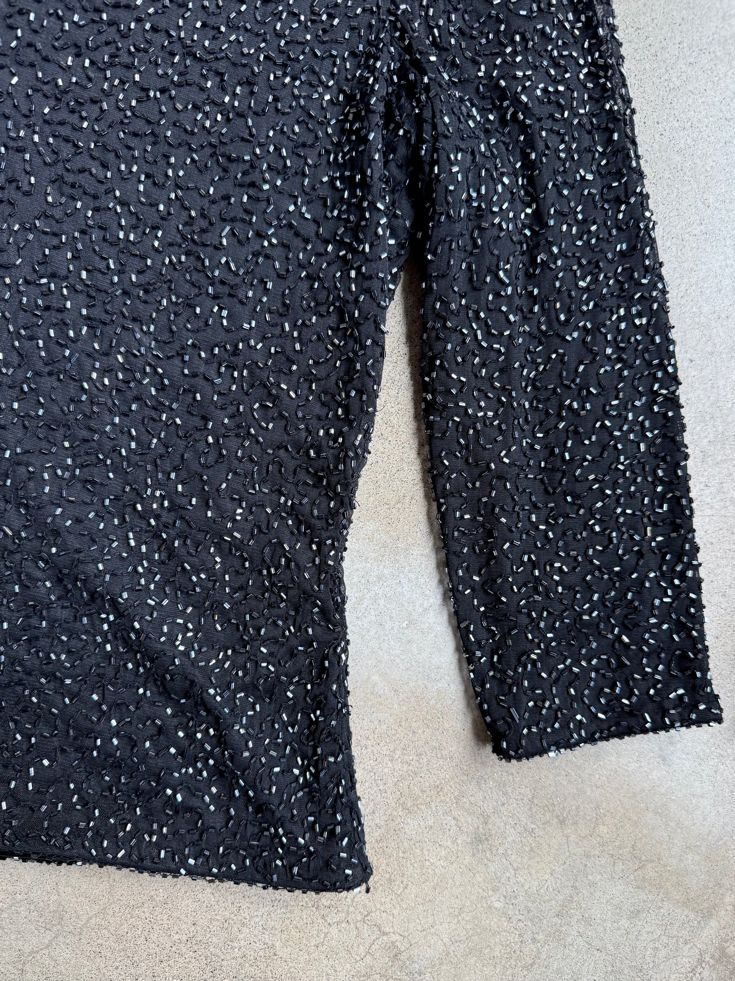 Vintage 1990s Allure Black Beaded V-Neck Top | Small