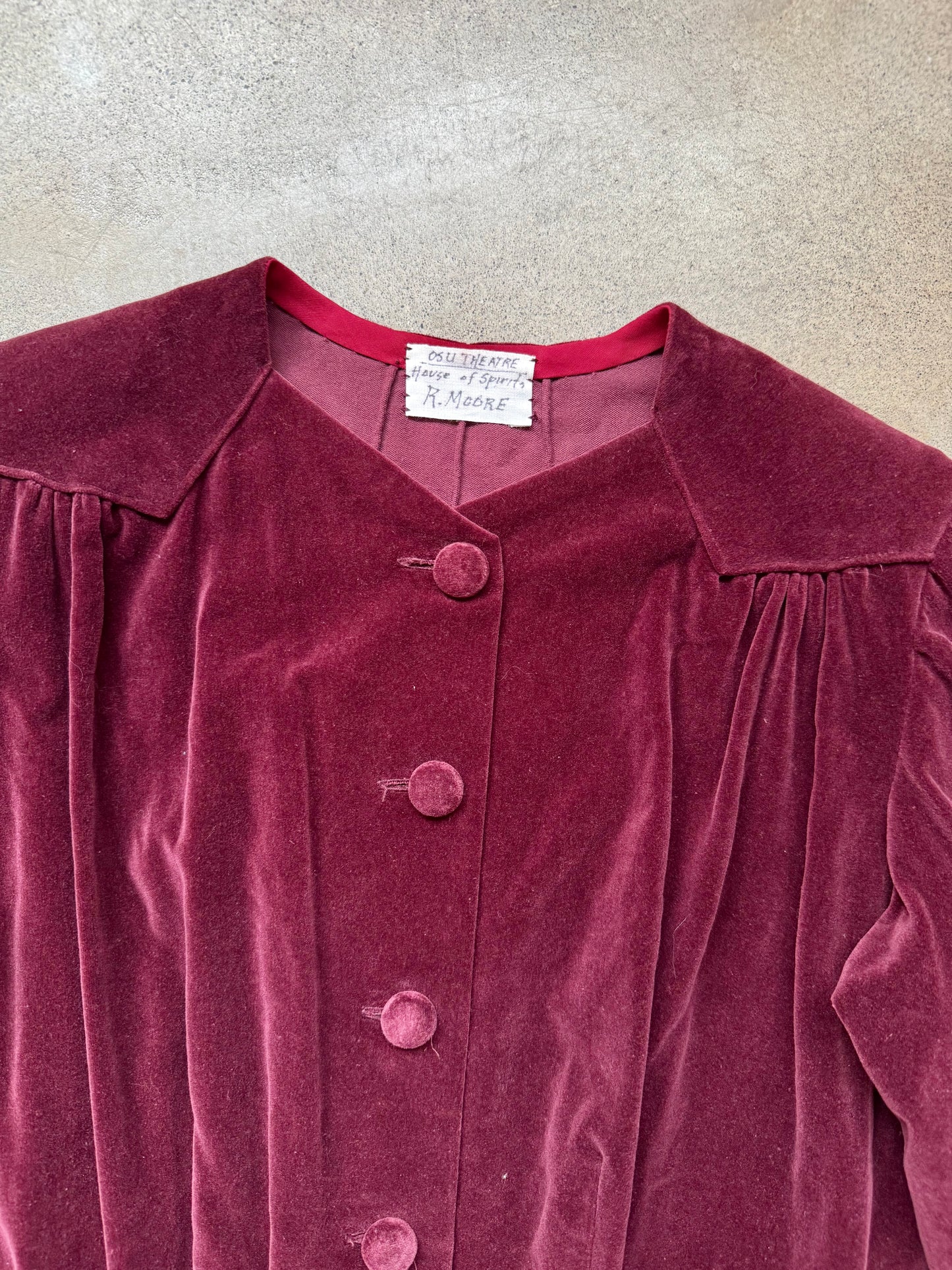 Vintage 1940s Handmade Ohio State Theatre Dept. Burgundy Velvet Belted Button-Front Dress | Medium