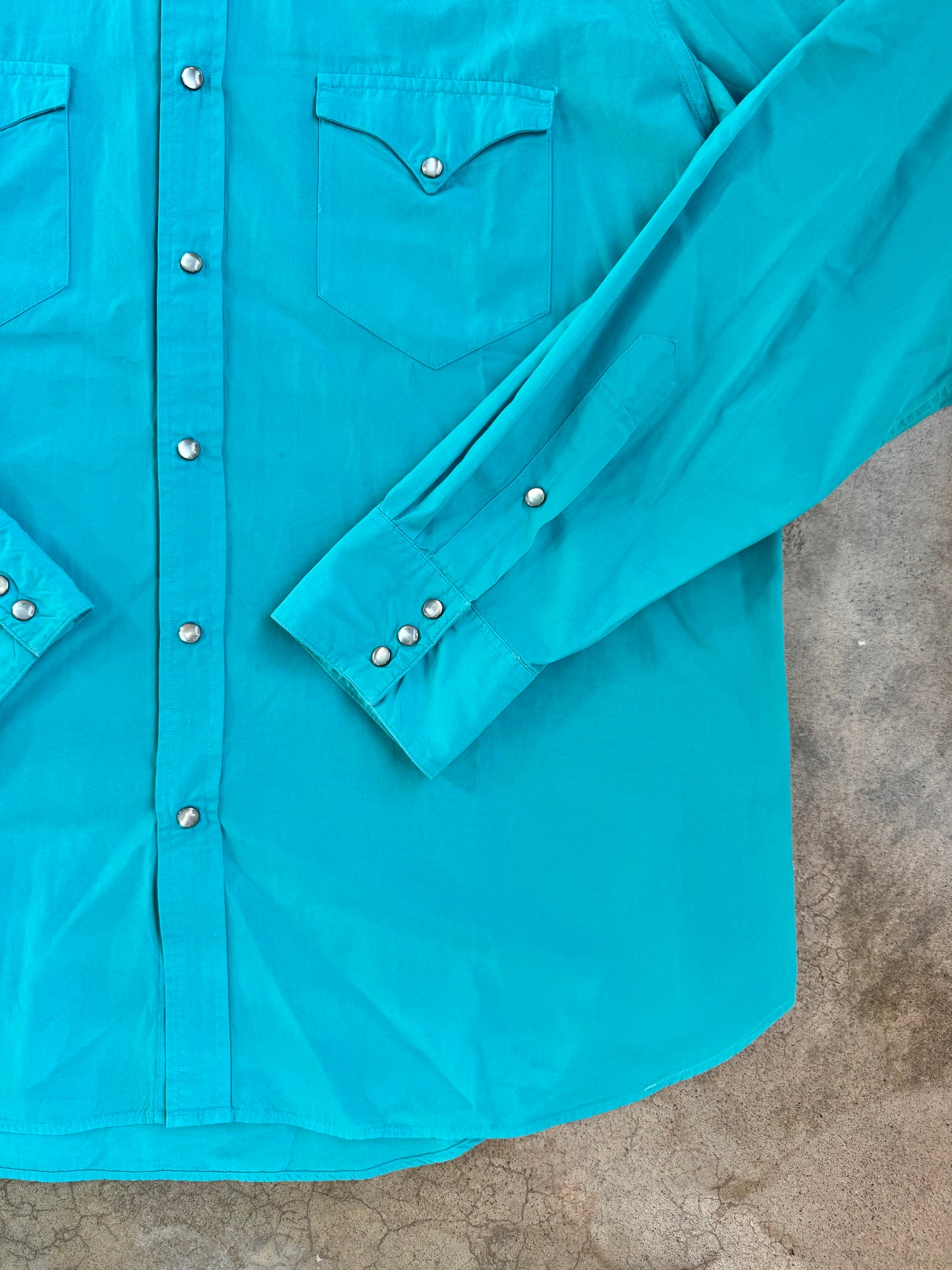 Vintage 1990s Polo Ralph Lauren RL Western Aqua Blue Pearl Snap Shirt | XL