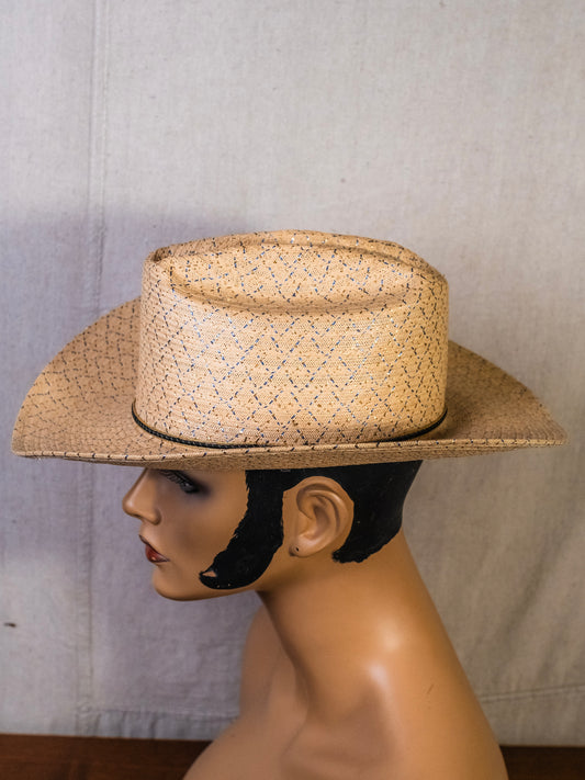 Vintage Rockmount Ranchwear Blue & Gold Metallic Straw Cowboy Hat