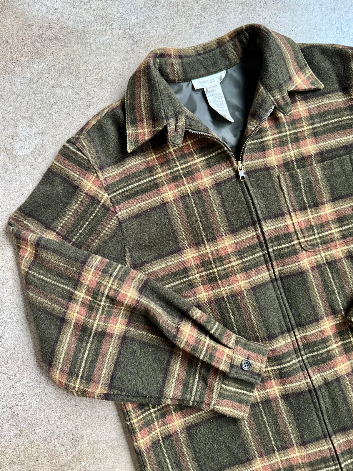 Vintage 1990s Jones New York Green Plaid Wool-Blend Jacket | Large