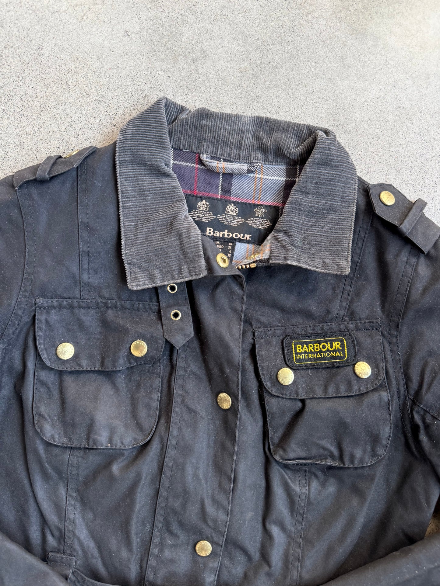 Vintage Style Barbour Black Waxed Cotton Belted Utility Jacket | S/M