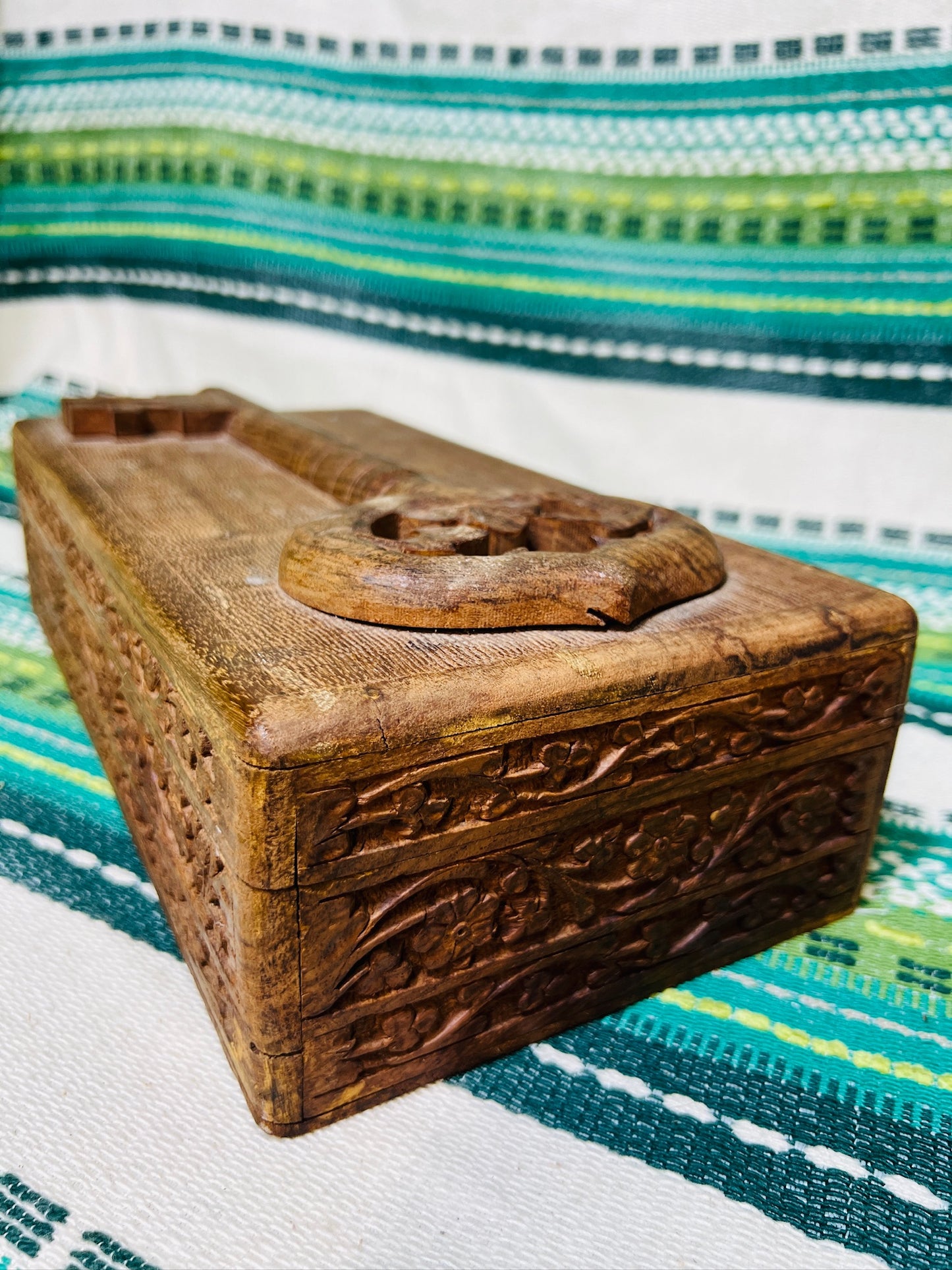 Vintage 1950s Carved Teak Wood Box