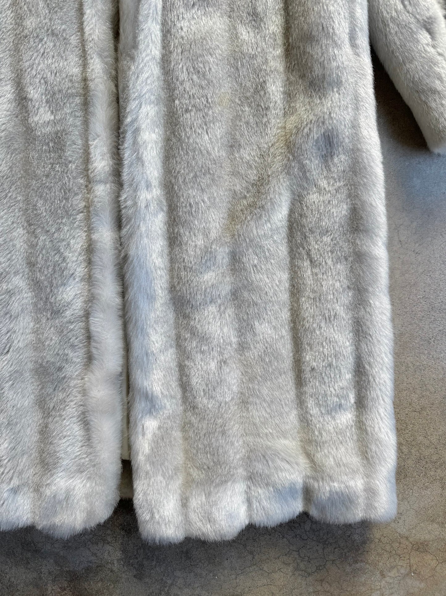 Vintage 1960s Grey-White Faux Fur Overcoat | Medium
