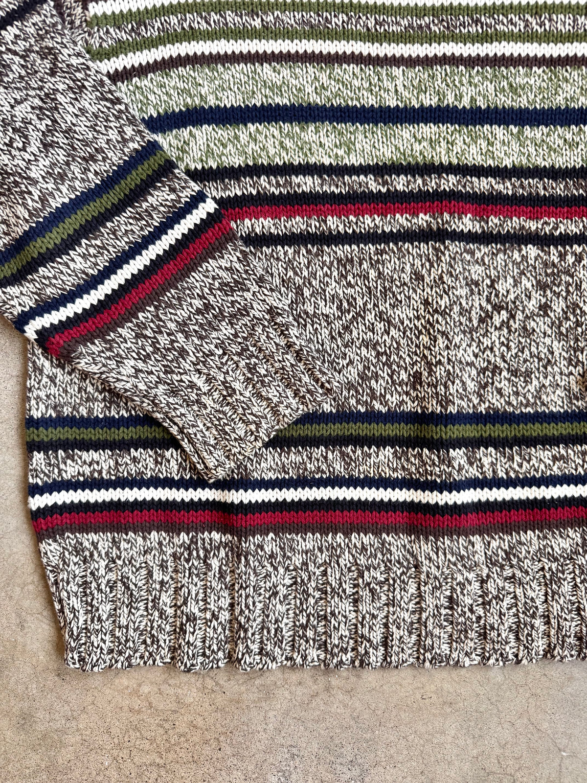Vintage 1990s J. Crew Multi-Stripe Marled Cotton Knit Sweater | Large