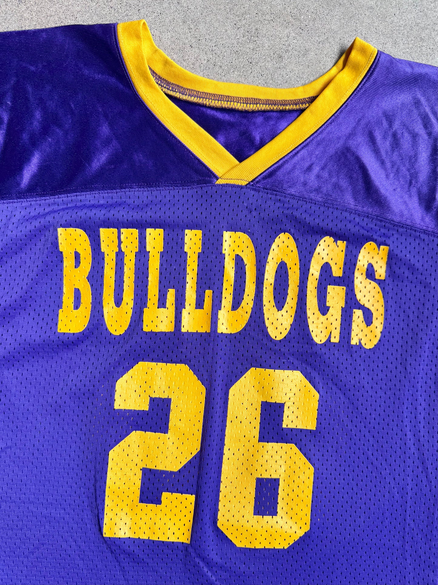 Vintage Game Gear Purple & Yellow "Bulldogs" Football Jersey | Small