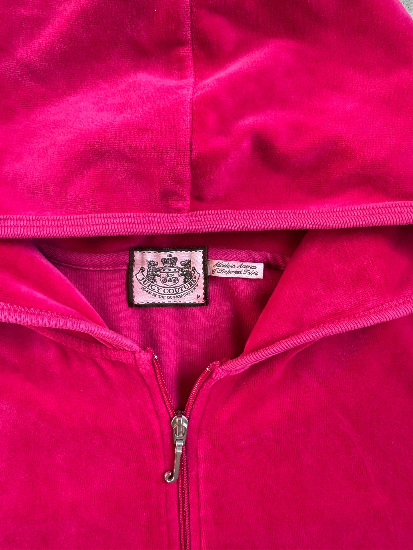 2000s Juicy Couture "Elle Woods" Bedazzled Monogram Hot Pink Velour Tracksuit | Medium