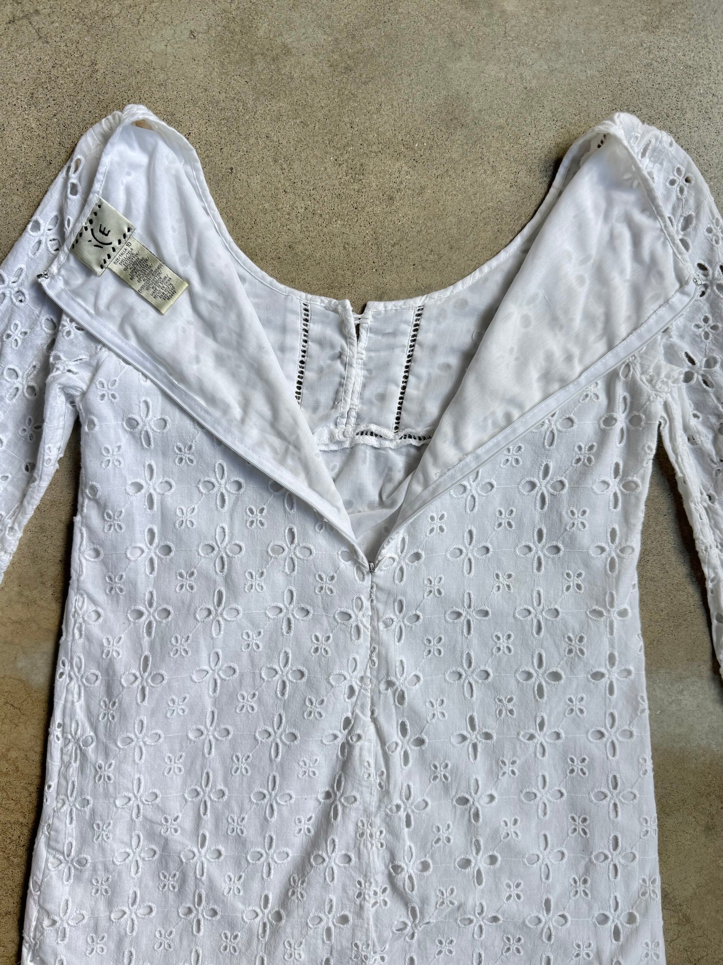 Vintage 1990s ICE White Floral Eyelet Cotton Mini Dress | Medium