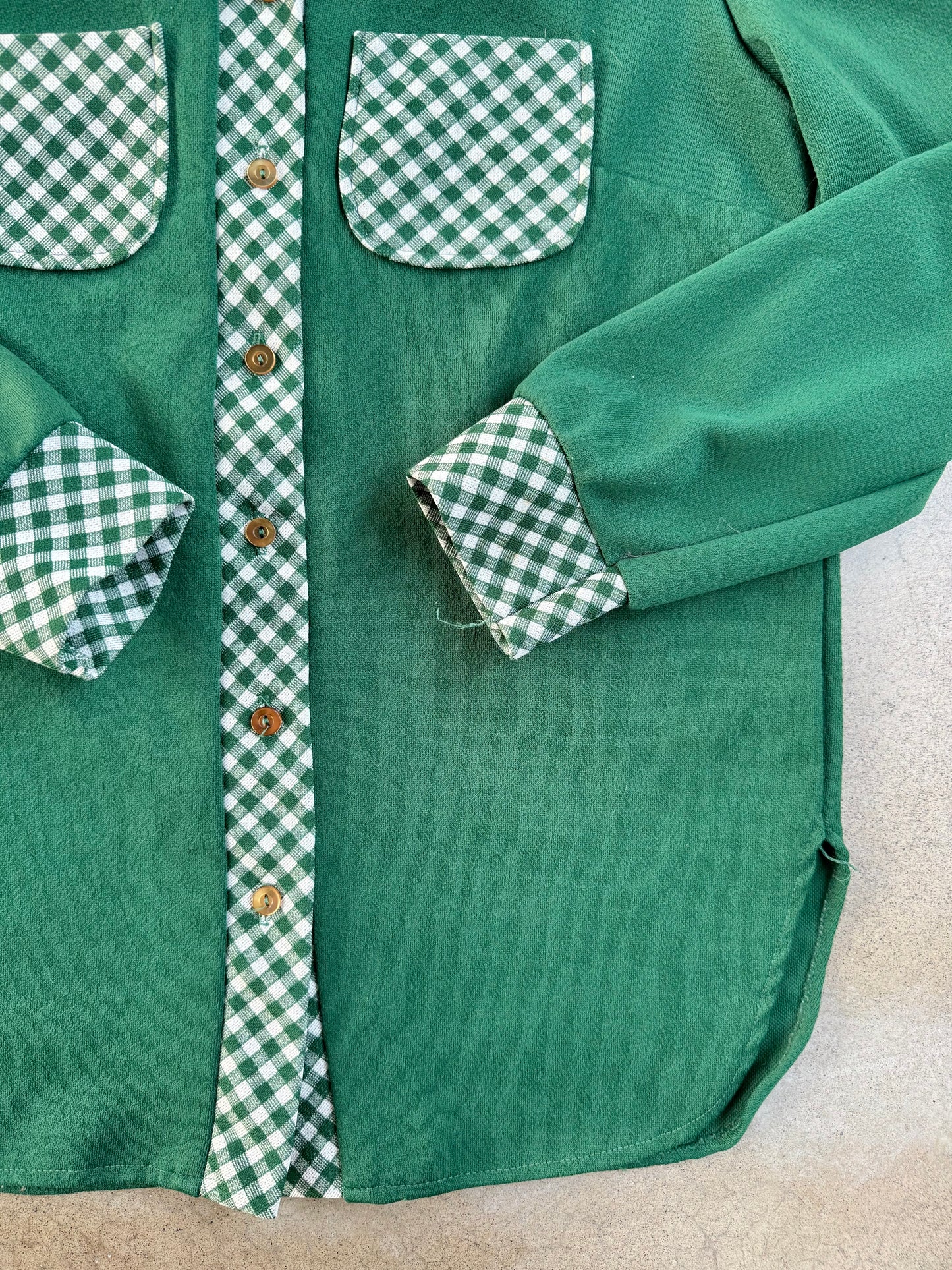 Vintage 1970s Green Gingham Two-Piece Polyester Suit | S/M