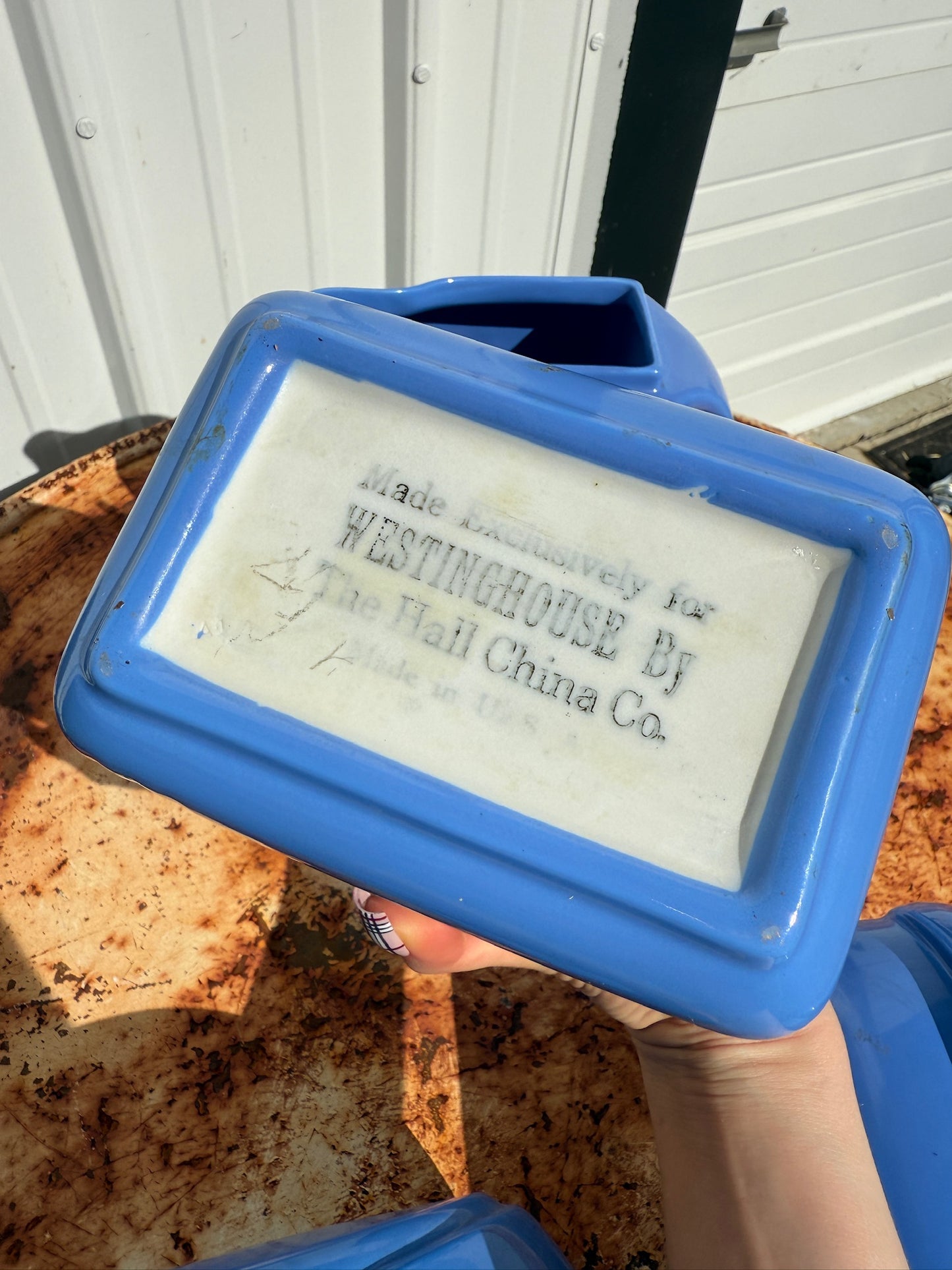 Vintage 1930s Hall China Co. Westinghouse Blue Refrigerator Dish Set