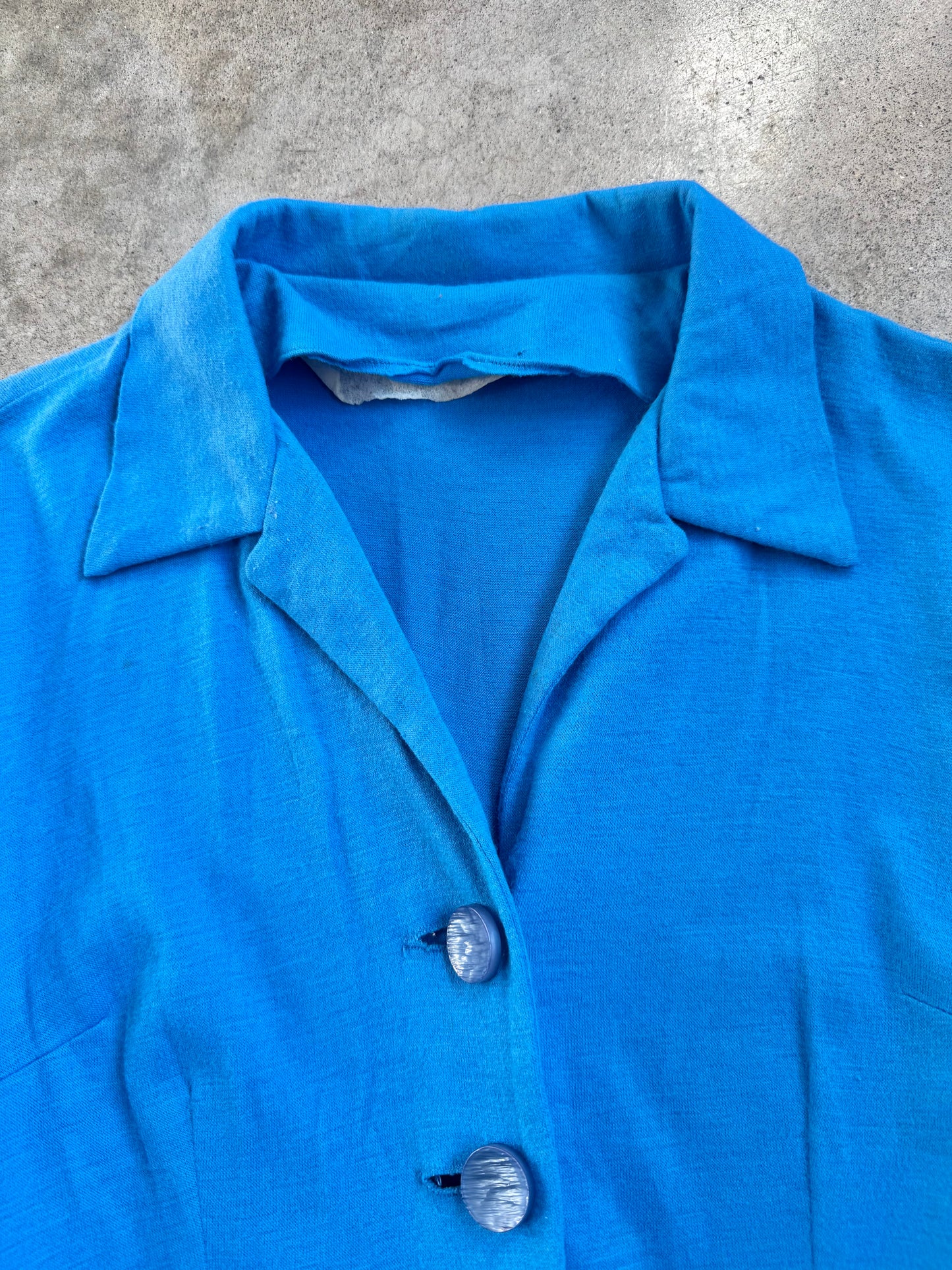Vintage 1950s Blue Button-Front Pleated Shirtwaist Dress | Small