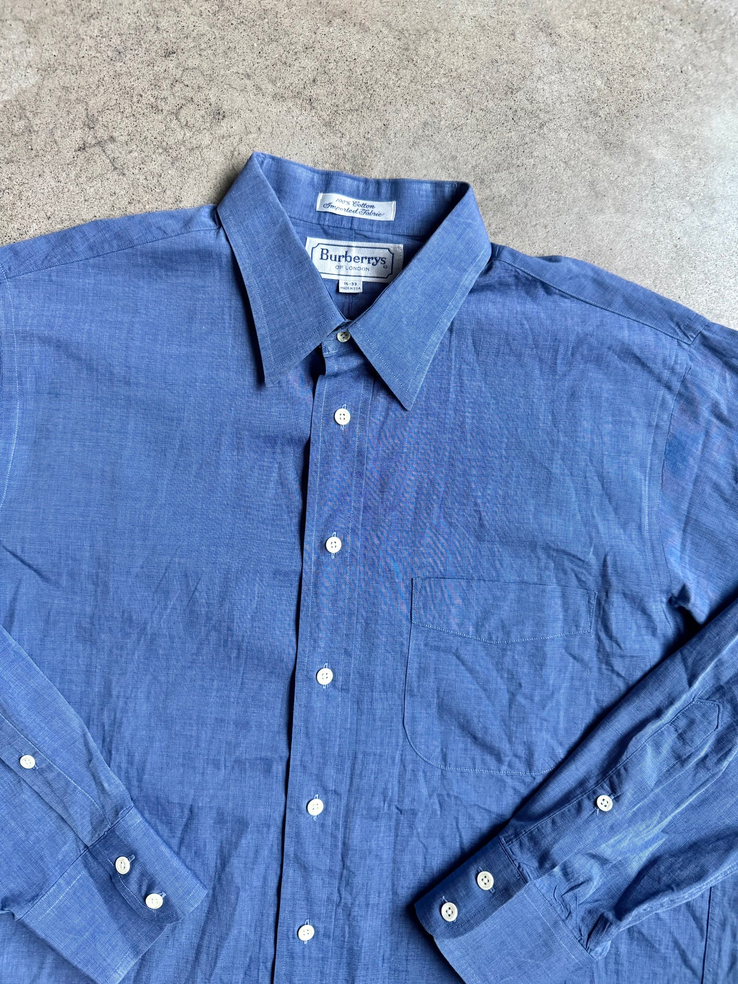 Vintage 1990s Burberrys Blue Cotton Dress Shirt | 16-33