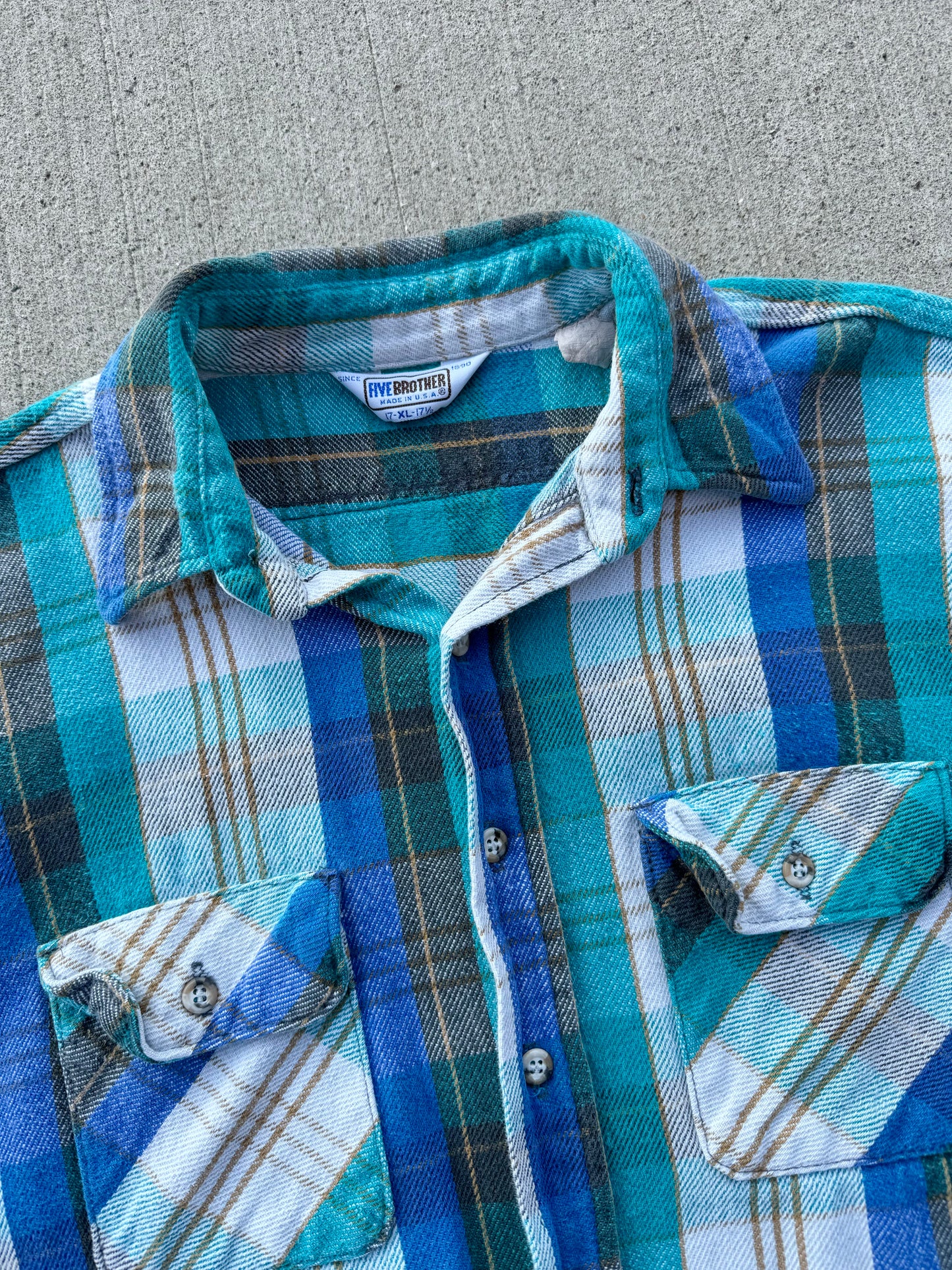 Vintage 1970s/80s Five Brother Blue Plaid Cotton Shirt | XL