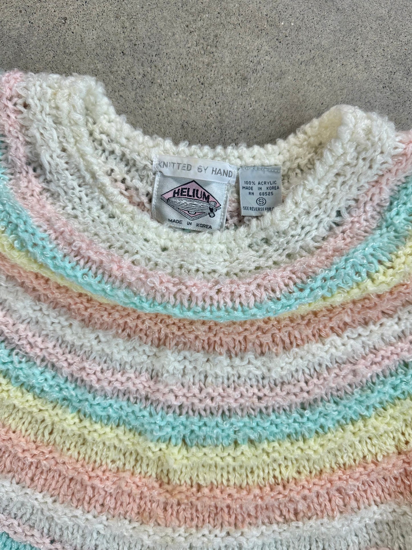 Vintage 1980s Helium Hand-Knit Pastel Stripe Sweater | Small