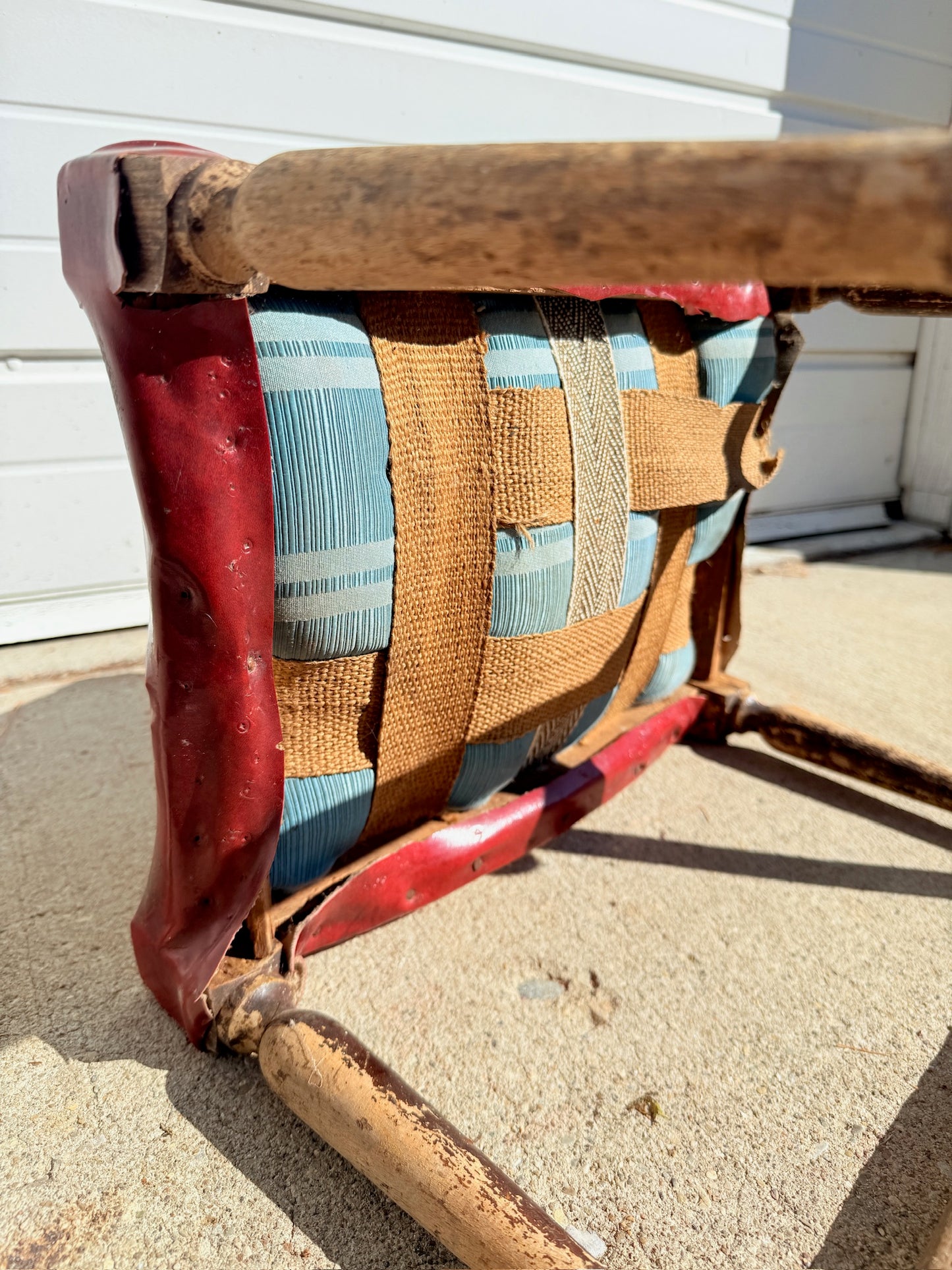 Antique French-Style Rustic Turned Leg Upholstered Footstool