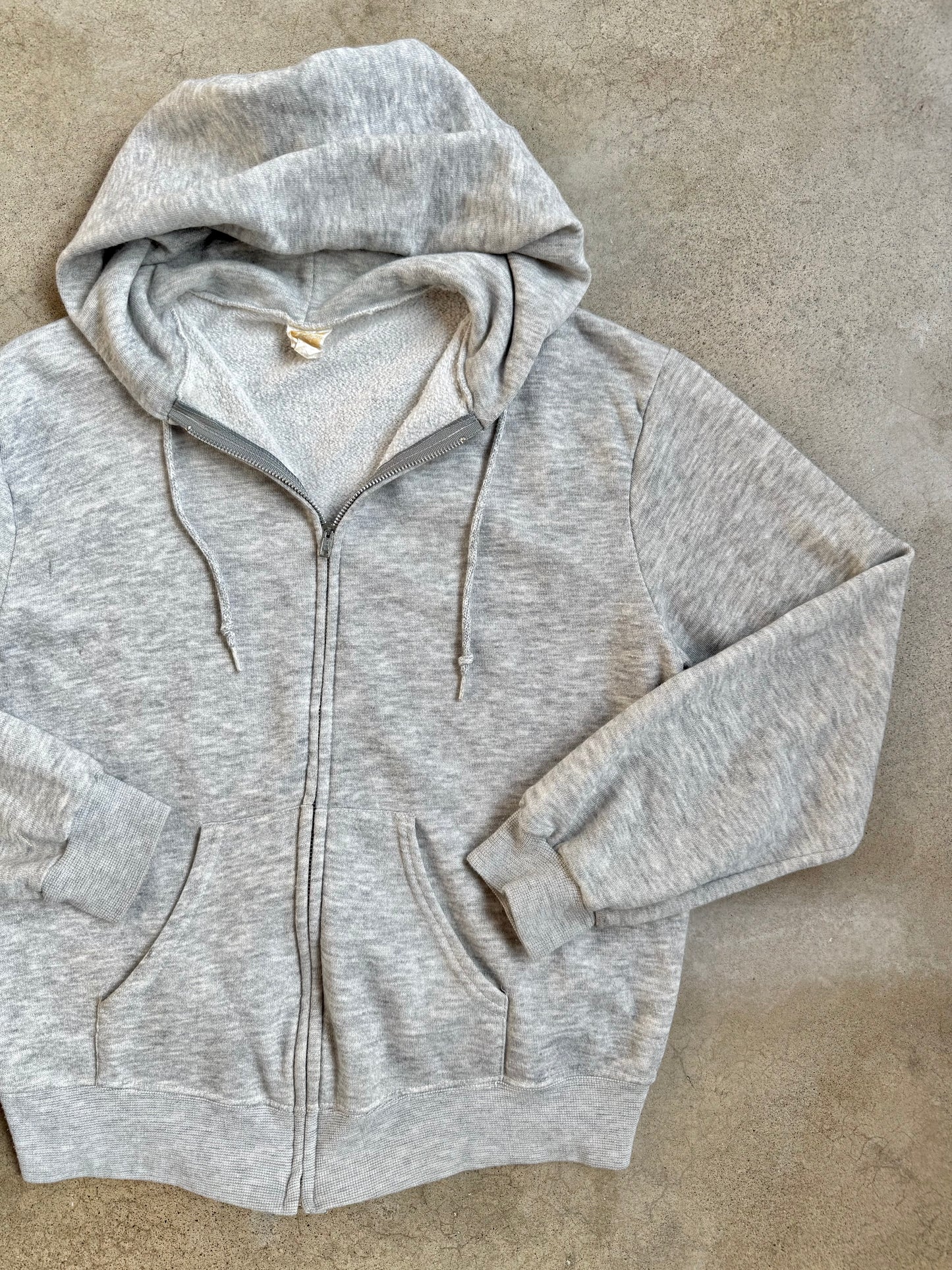 Vintage 1970s Challenger Heather Grey Zip-Up Hoodie | Large