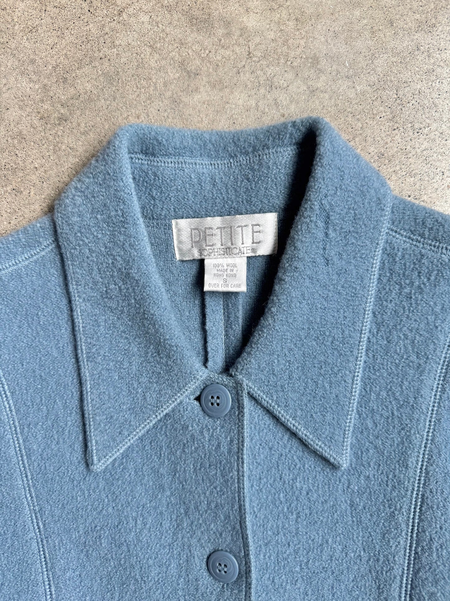 Vintage 1990s Petite Sophisticate Baby Blue Wool Jacket | Small