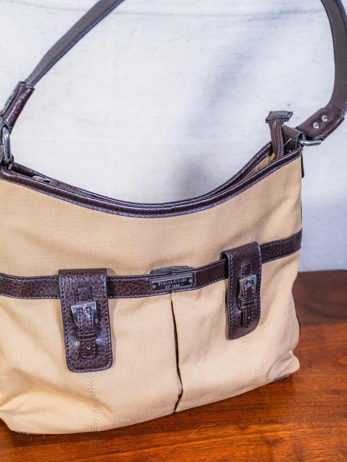 Vintage 1990s Etienne Aigner Canvas & Leather Shoulder Bag