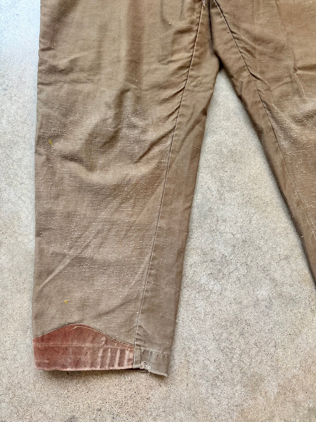 Vintage 1950s American Field Sportswear Brown Cotton Twill & Suede Leather Hunting Pants | Waist 36”