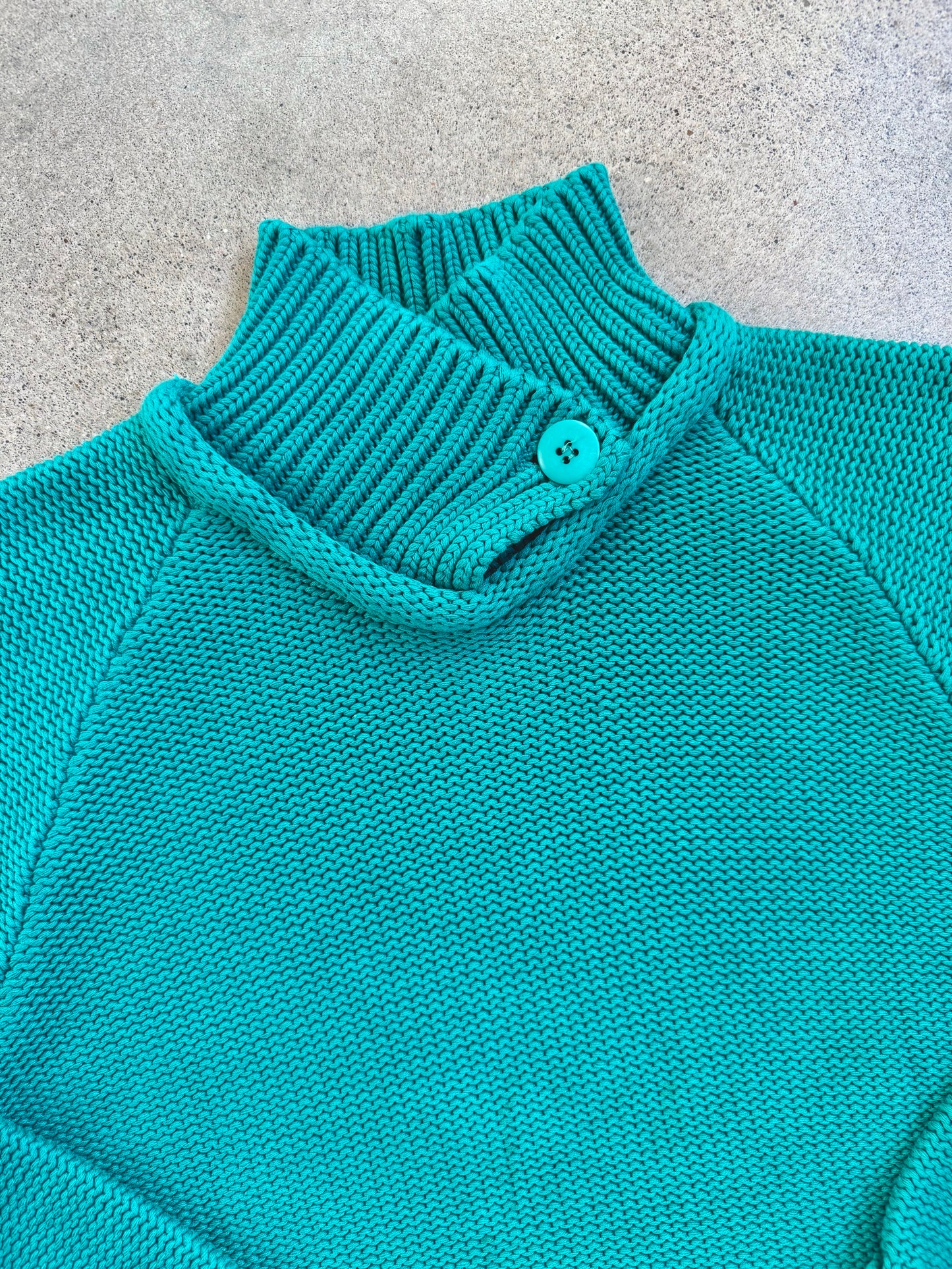 Vintage 1980s Eddie Bauer Teal 100% Cotton Knit Collared Sweater | Small
