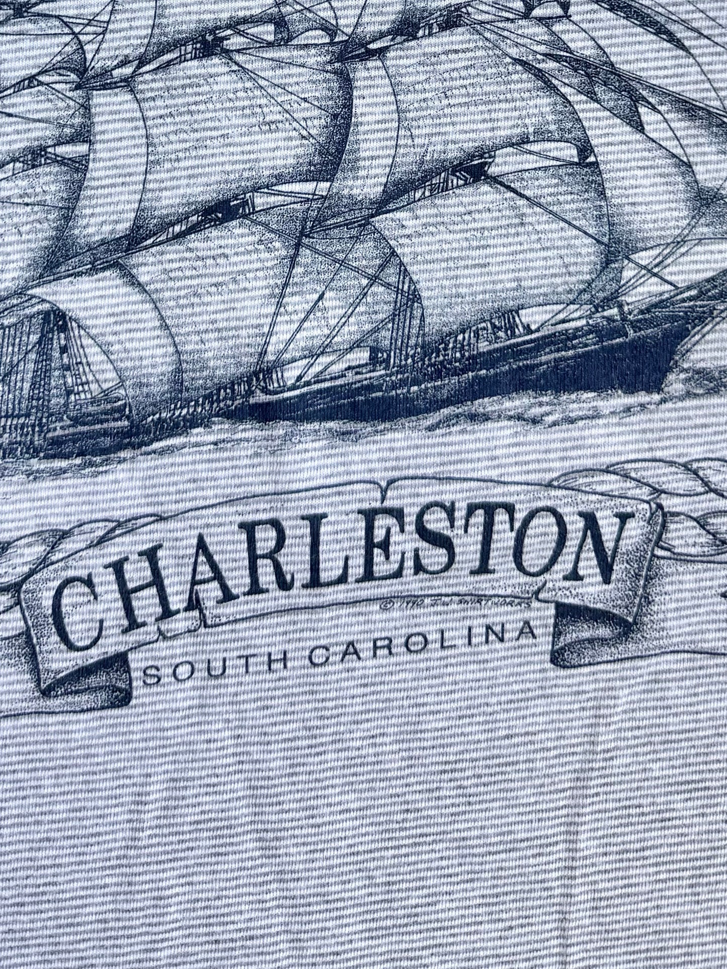 Vintage 1990 Cal Cru Striped Charleston Sailing Tee | Large