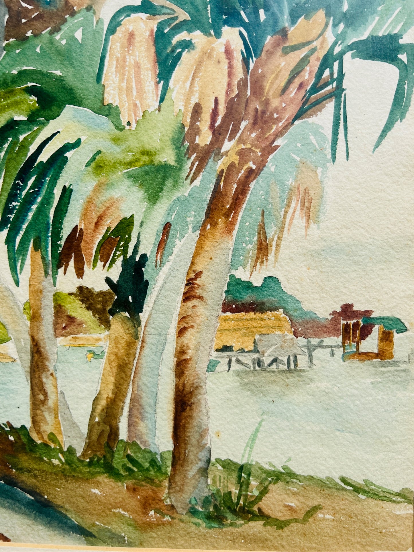 Vintage 1980s Framed & Signed Maximo Beach Florida Watercolor Artwork